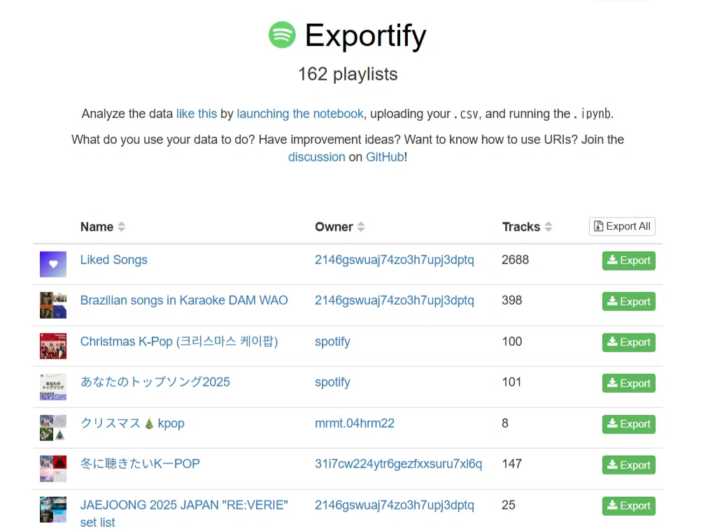 Expotify Export File Example SpotifyのプレイリストをEXPOTIFYで抽出する|みれのスクラップ