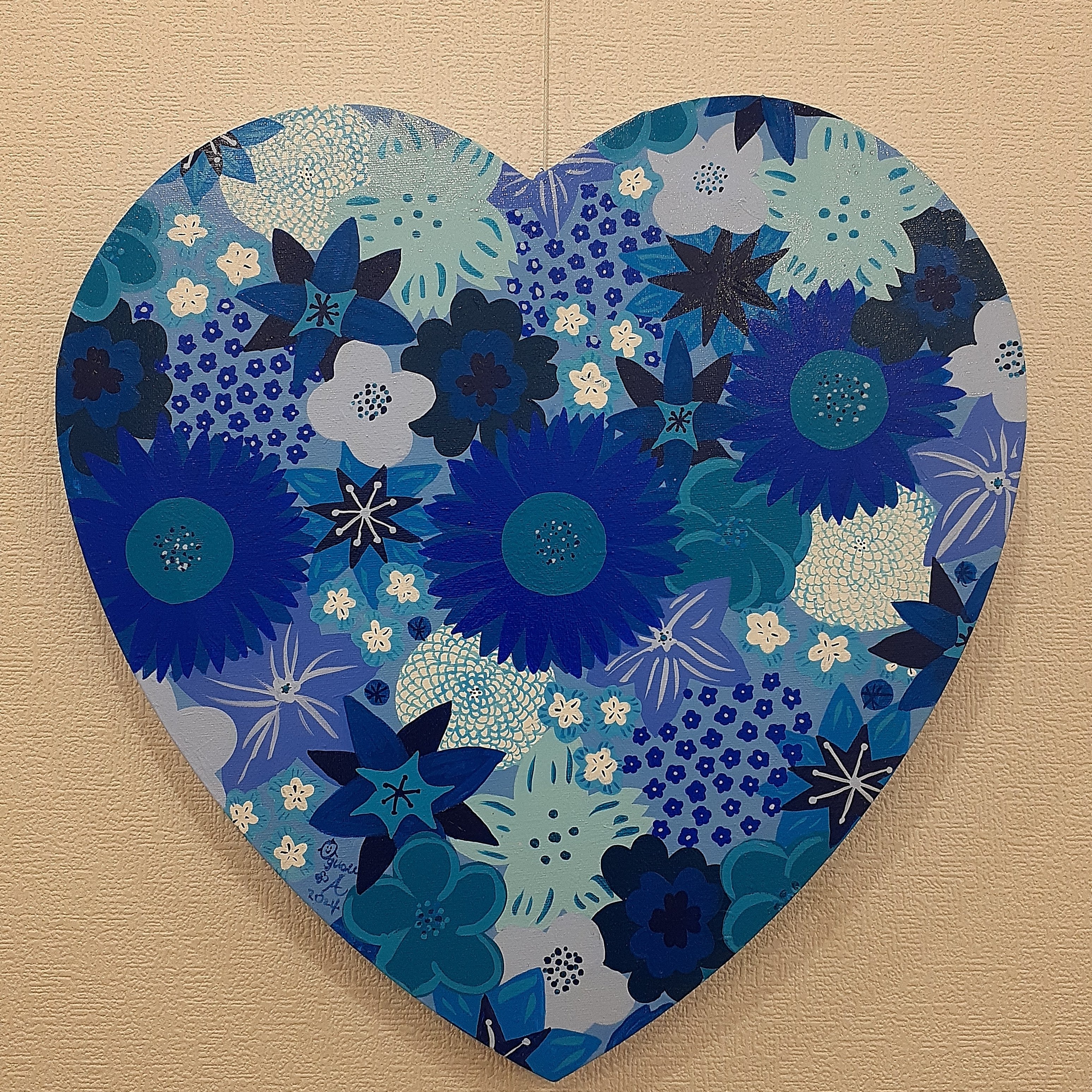 青だらけの花の作品 F20号 アクリル絵の具の作品｜ハッピー太陽画家