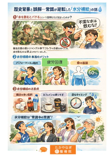 「水を飲むとバテる!」はなぜ 広まったか?|たかやなぎはりきゅう整骨院・高柳信也