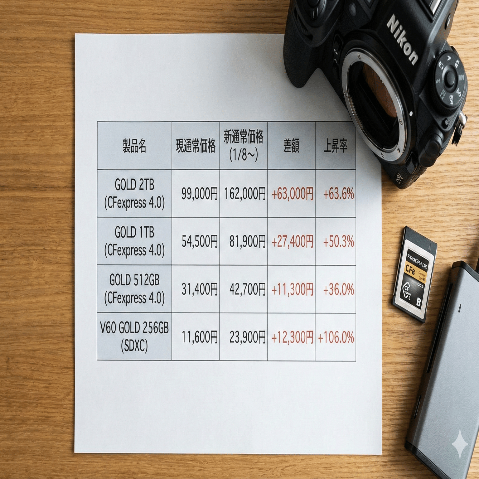 価格改定】 ProGrade Digital CFexpress 4.0 Type B：2026年1月8日の