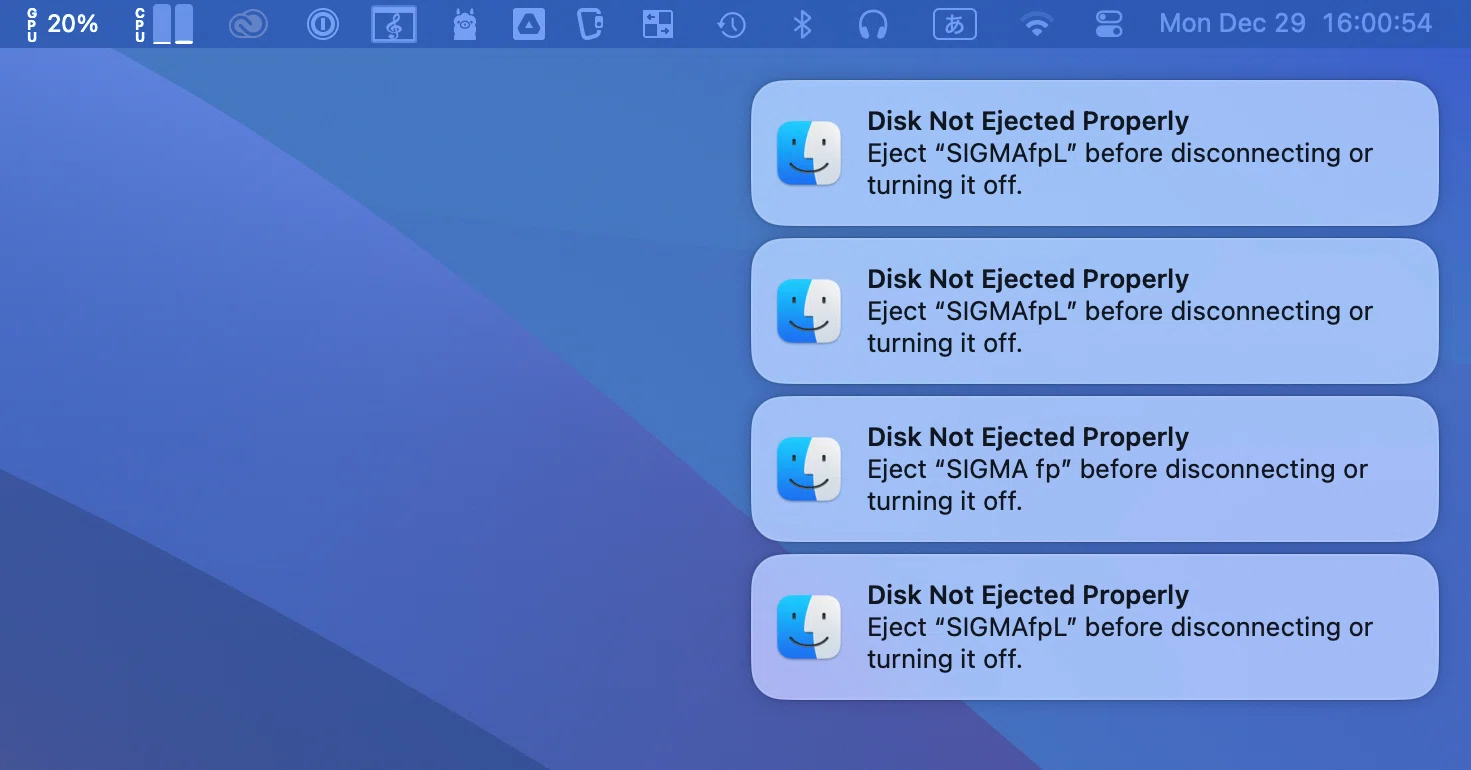 macOS 「ディスクが正しく取り出せませんでした」 通知を出なくする