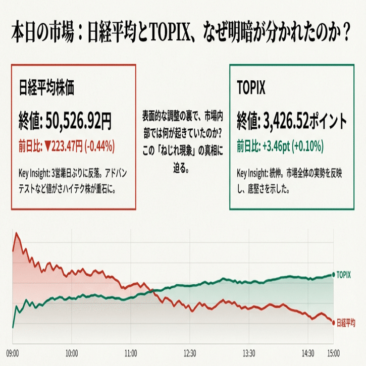 2025年12月29日】本日の株式市場：「日銀『主な意見』へ反応した為替と日経平均の下落。相反するTOPIXの仕掛け（巨額3200億円J-NET取引）」｜Desk  Research Design