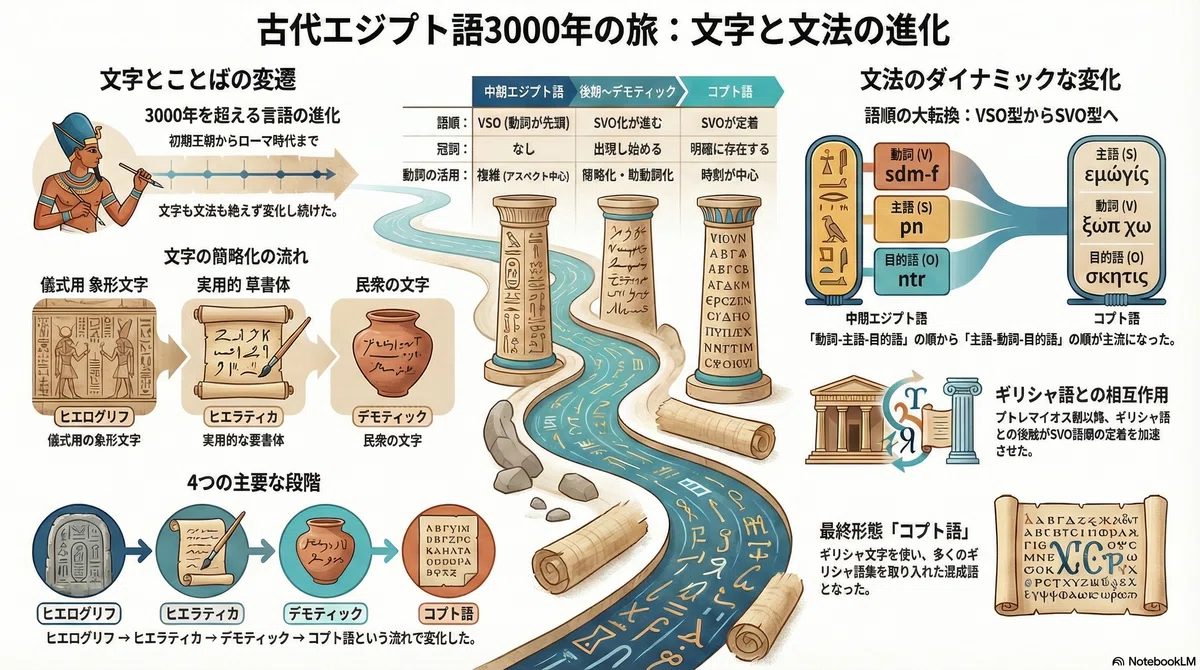 6/6おまけ)これまでの文法要素比較一覧表、古代エジプト語とその影響 
