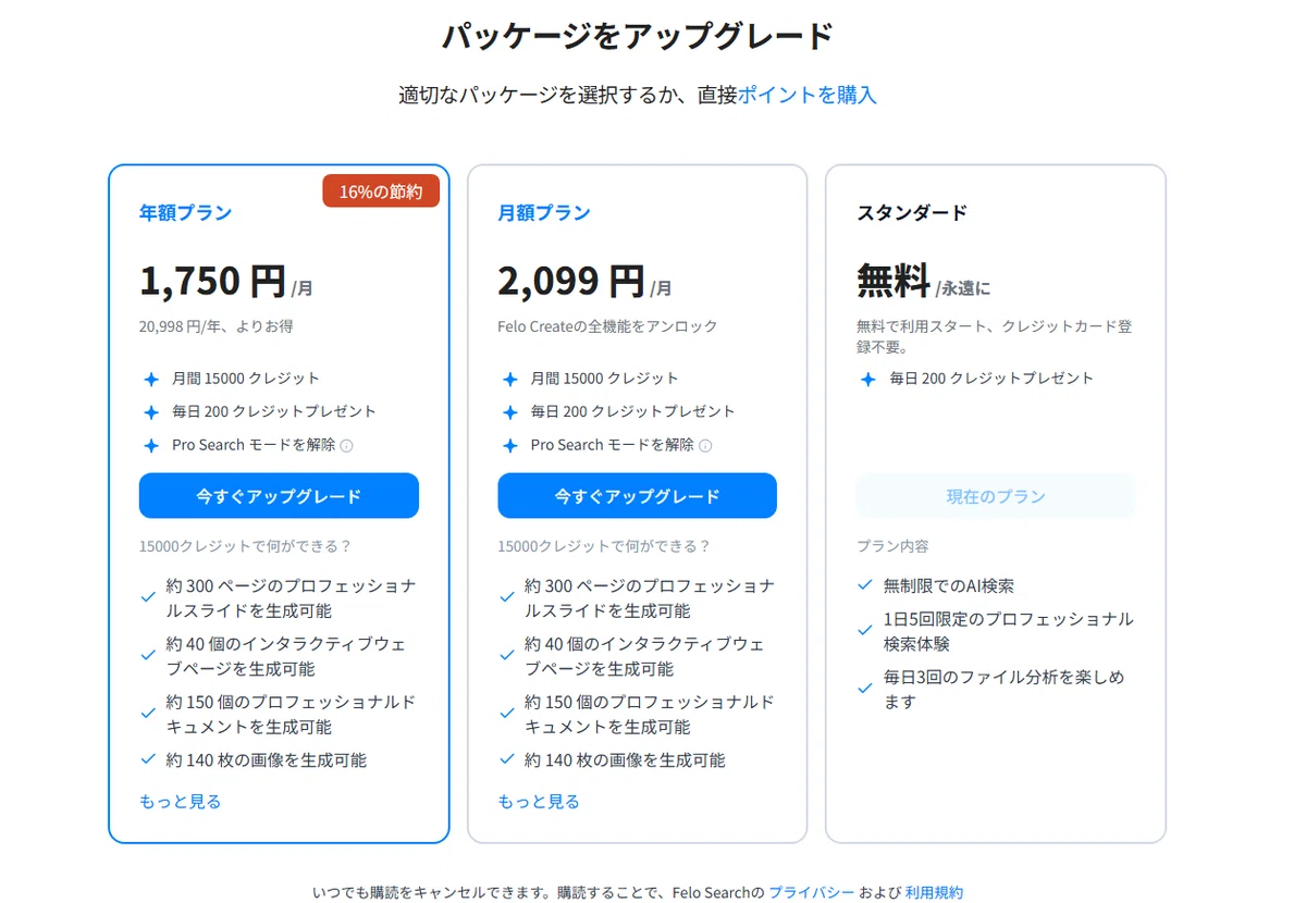 Feloの料金表