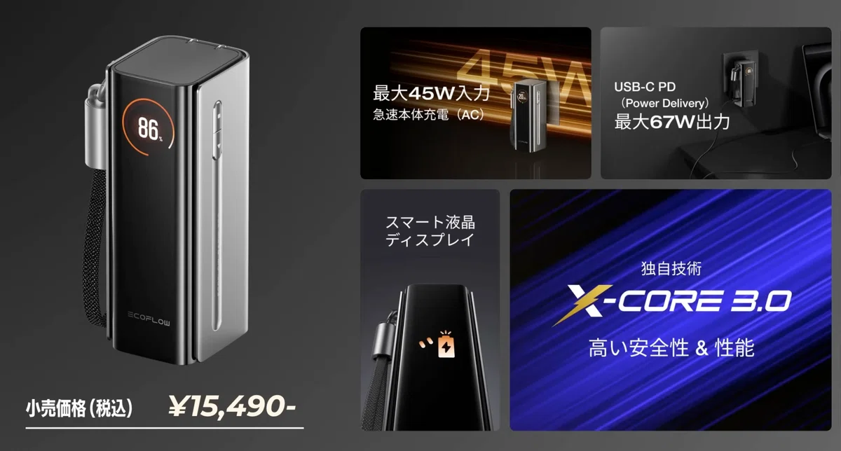 EcoFlow RAPID Pro 3-in-1モバイルバッテリー 10000mAh 67Wをレビュー