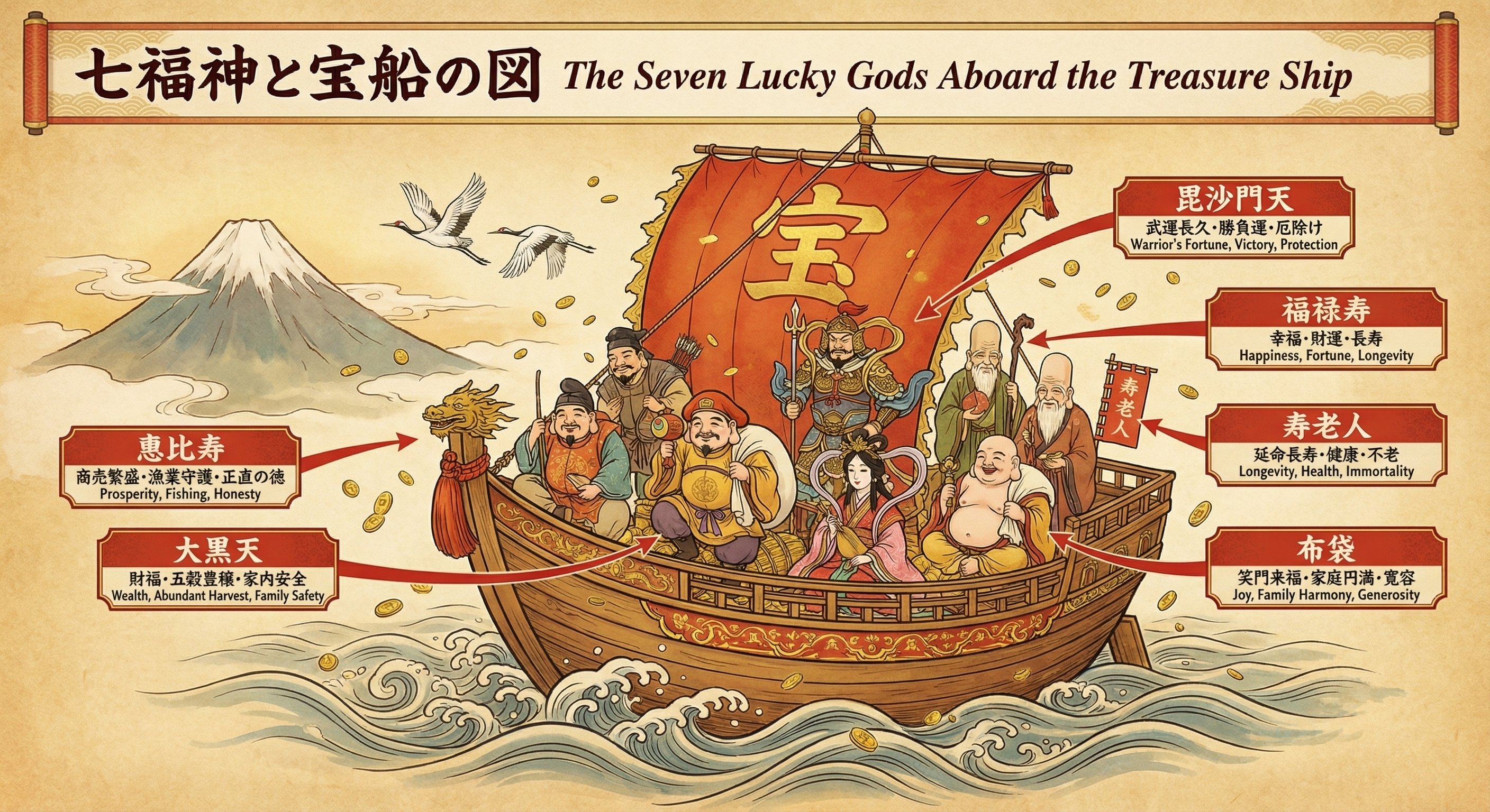 七福神と宝船。8人いる。｜画像生成AI｜ChatGPT｜DiT｜最新言語モデル