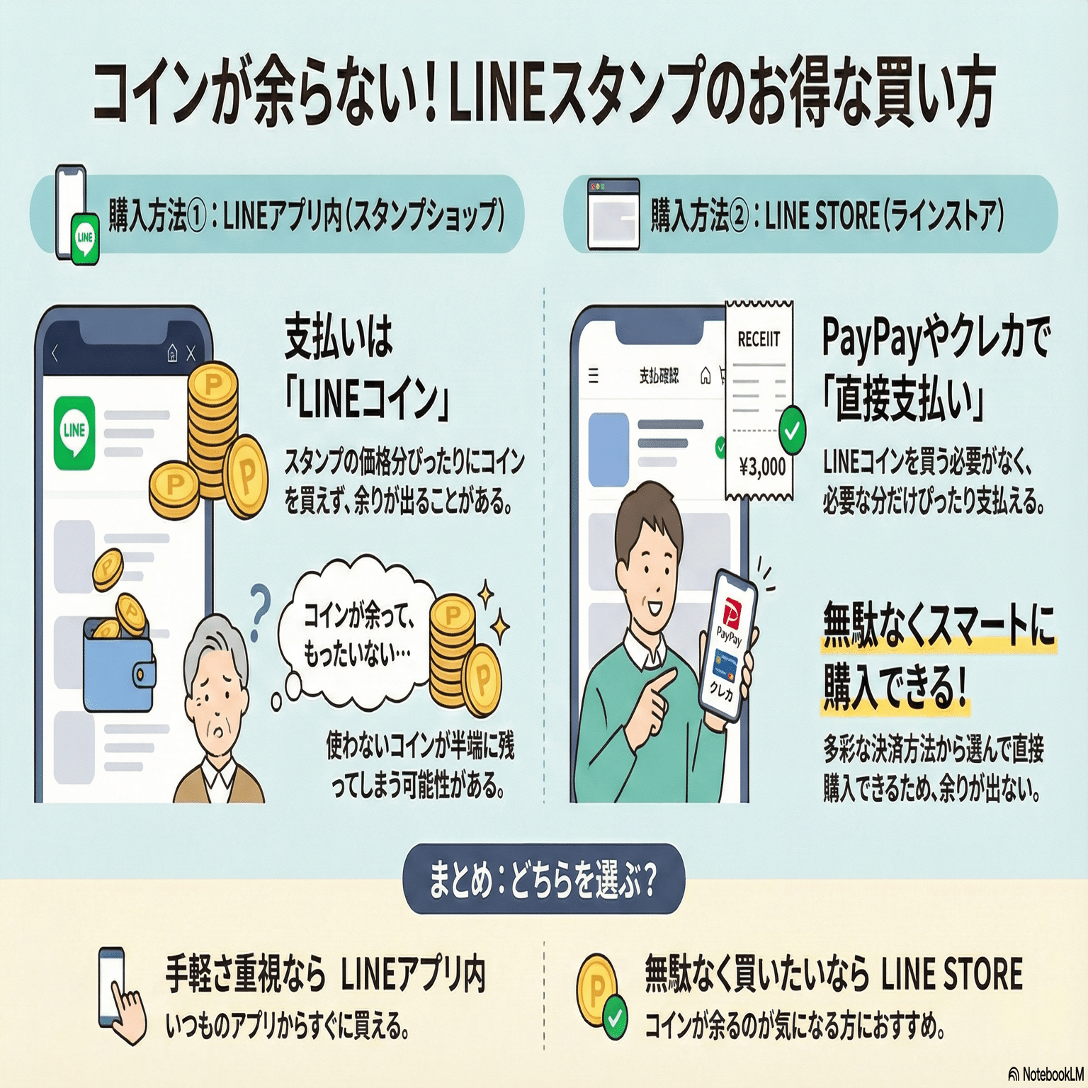 LINEスタンプ、コインが余るのが気になるときは○○から購入｜デジタルライフナビゲーター友次進