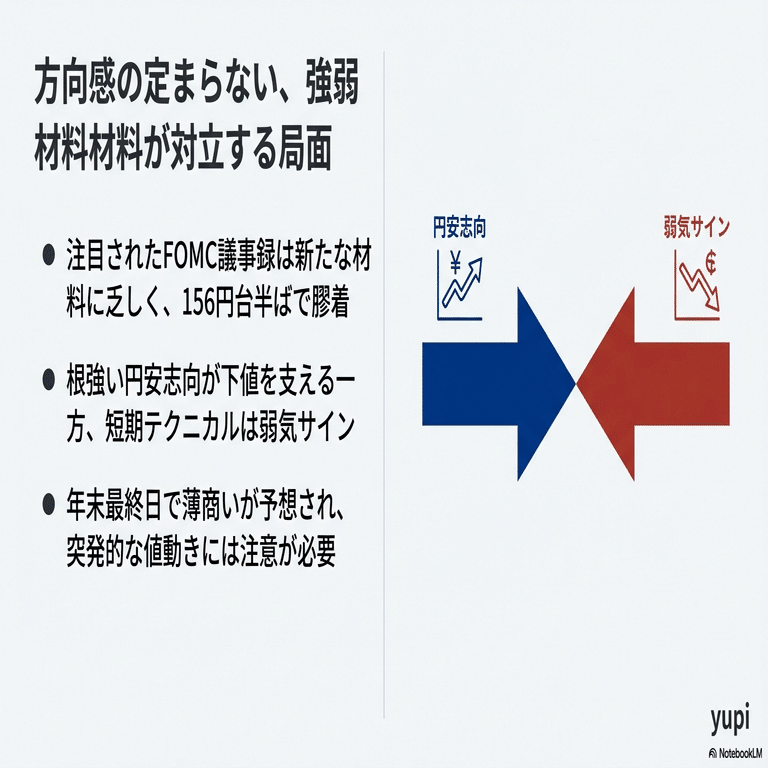 12/31】FOMC議事録を無風通過、市場は次の材料を探る展開へ｜yupi
