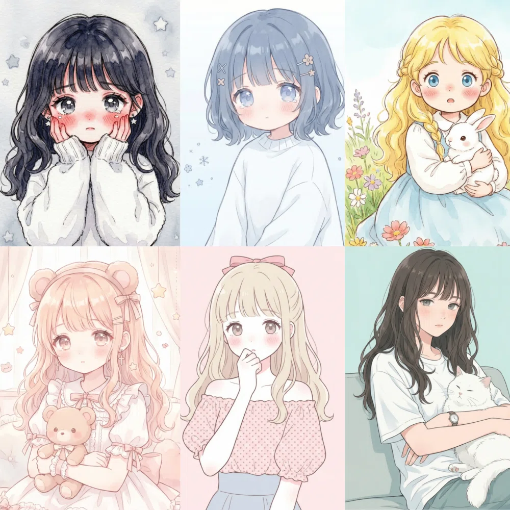 女の子　キャラクター　イラスト アニメ風デザイン　DORA まとめ売り　30点 Nano Bananaで「かわいいアニメ風女の子」を再現するプロンプト 30例