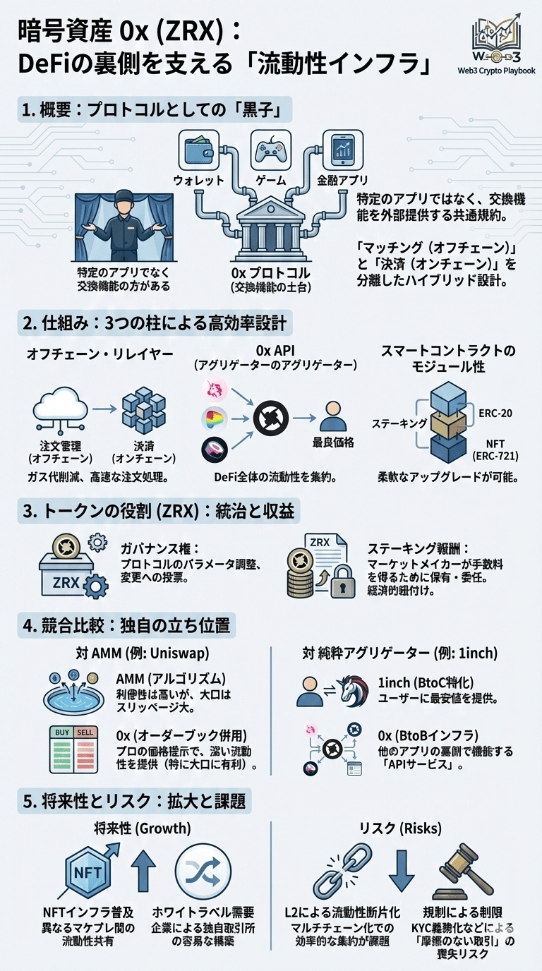 暗号資産0x(ゼロエックス/ZRX)とは？仕組みや将来性、競合との違いを徹底解説｜Web3 Crypto Playbook