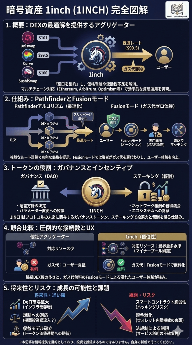 暗号資産1inch/ワンインチ(1INCH)とは？将来性や仕組み・買い方を解説｜Web3 Crypto Playbook