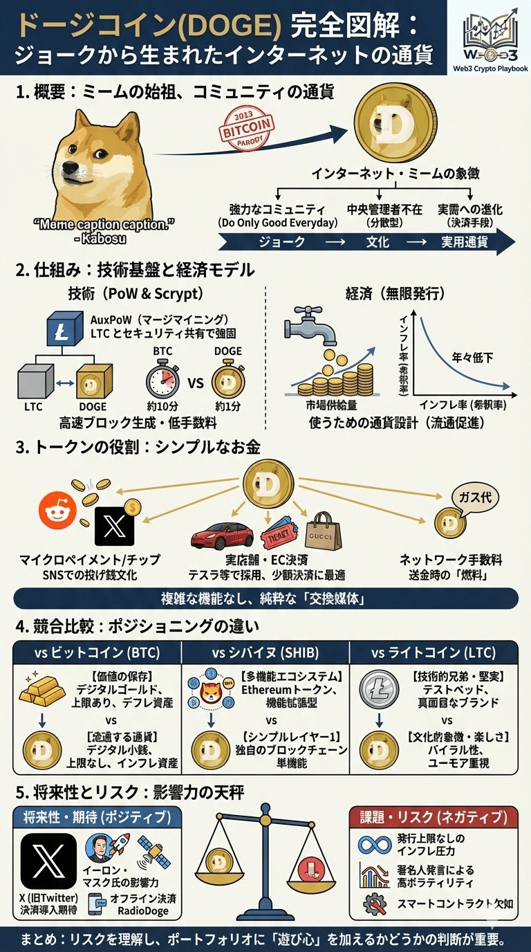 暗号資産ドージコイン(DOGE)とは？今後の将来性は？単なるジョークか、未来の決済手段か徹底分析｜Web3 Crypto Playbook