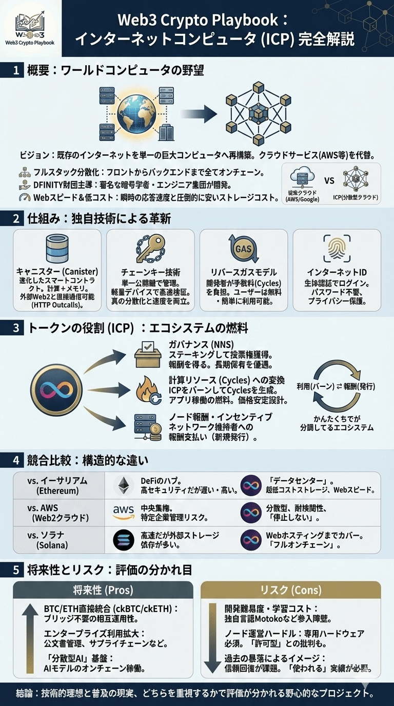 暗号資産インターネットコンピュータ(ICP)とは？将来性や仕組み・買い方を徹底解説｜Web3 Crypto Playbook
