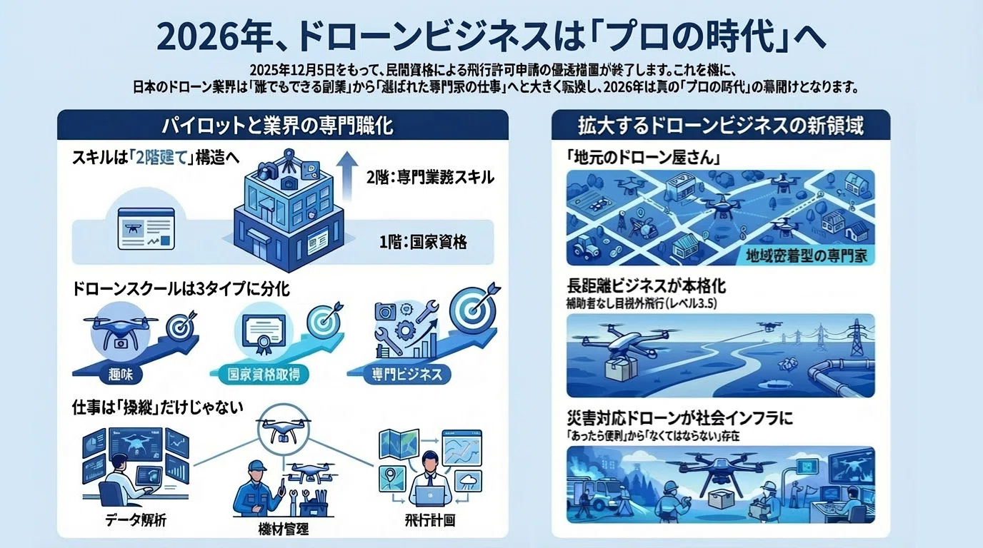 2026年、ドローンビジネス「プロの時代」へ──民間資格優遇終了で
