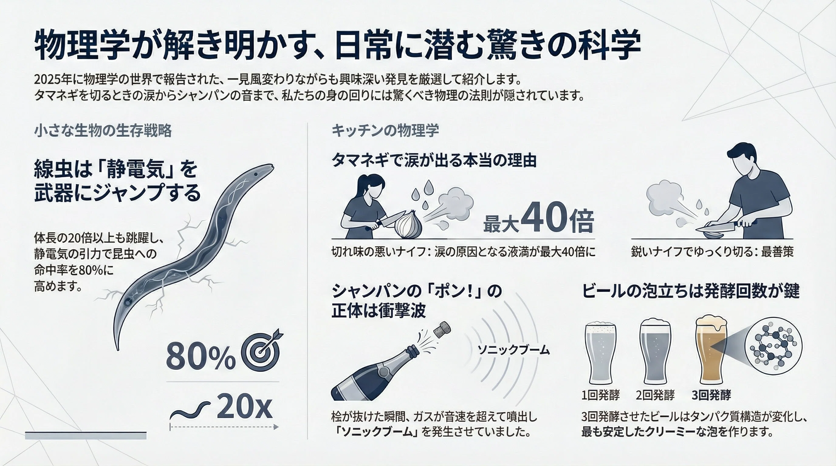 2025年、物理学が解き明かした「日常の驚き」――線虫のジャンプから