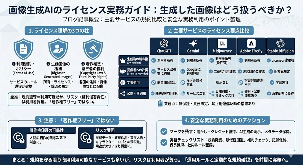主要画像生成AIのライセンス比較ガイド：商用利用・権利・注意点を整理