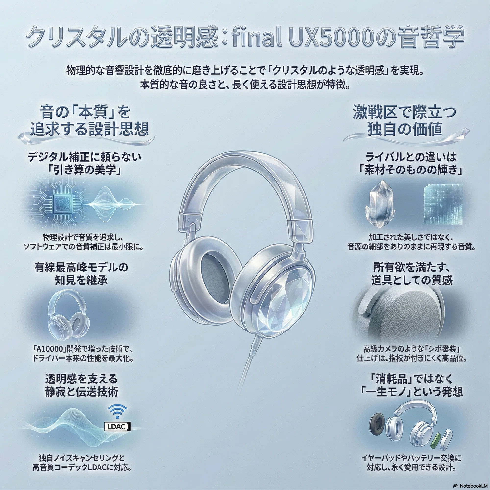 final UX5000 ワイヤレスヘッドホン クリスタルのような透明感。final 