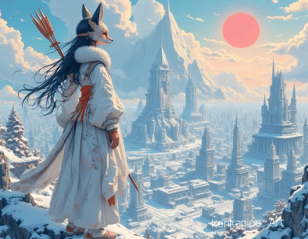 破魔矢と日の出巫女アート