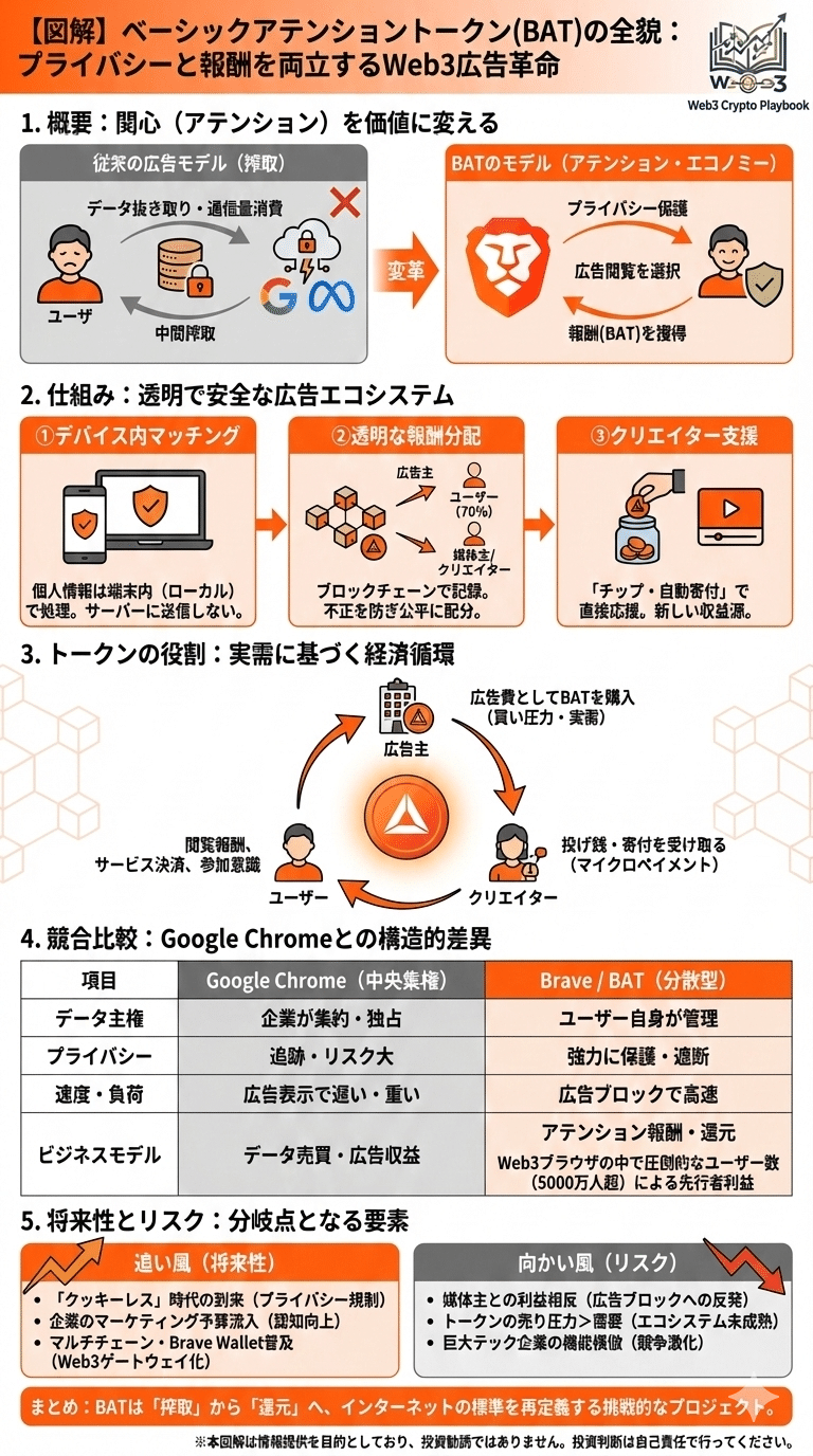 暗号資産ベーシックアテンショントークン(BAT)とは？将来性や仕組み・リスクを解説｜Web3 Crypto Playbook