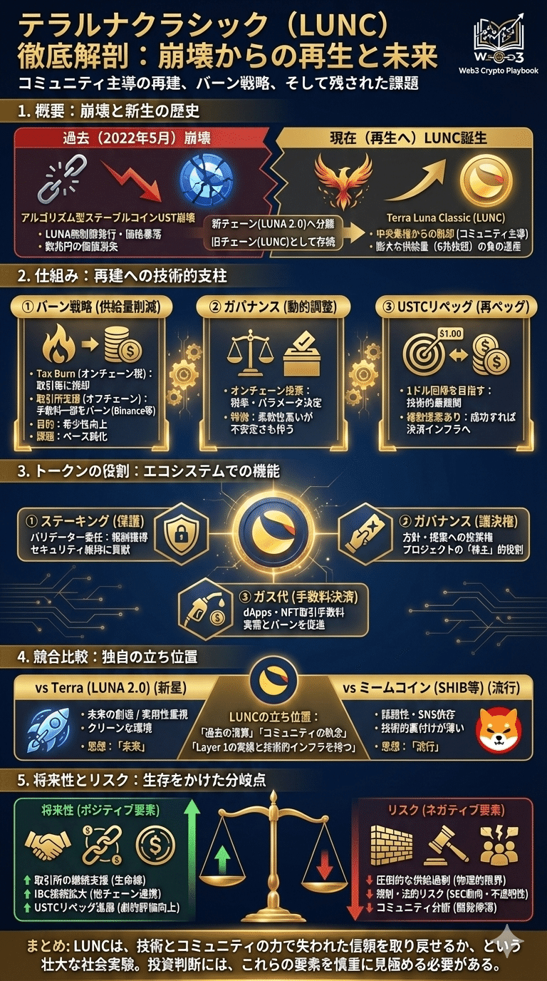 暗号資産テラルナクラシック(LUNC)とは？再建の行方と今後の判断材料を徹底解説｜Web3 Crypto Playbook