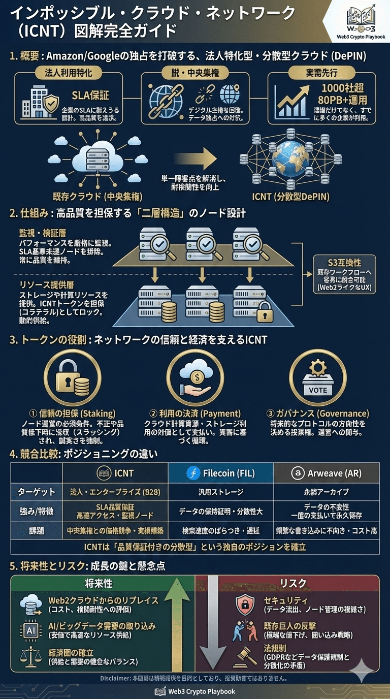 Impossible Cloud Network(ICNT)とは？将来性は？エンタープライズ品質を目指すDePINの挑戦｜Web3 Crypto  Playbook