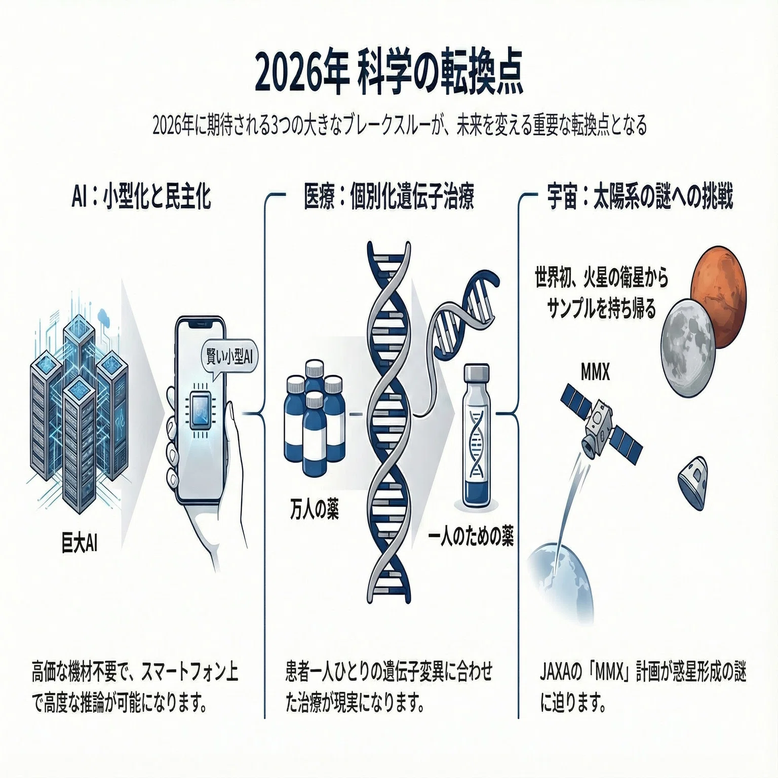 Note遺伝子工学(2026年) 2026年の科学が予告する未来──AI、遺伝子治療、宇宙探査の新時代へ