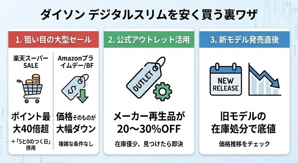 ダイソン デジタルスリムの最安値は？安く買う方法と損しない底値 