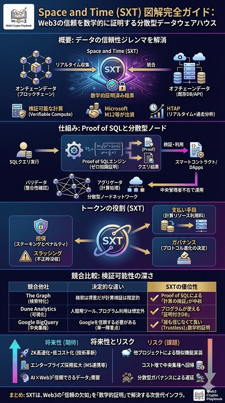 暗号資産Space and Time(SXT)とは？将来性は？Proof of SQLの仕組みや課題点を解説｜Web3 Crypto Playbook