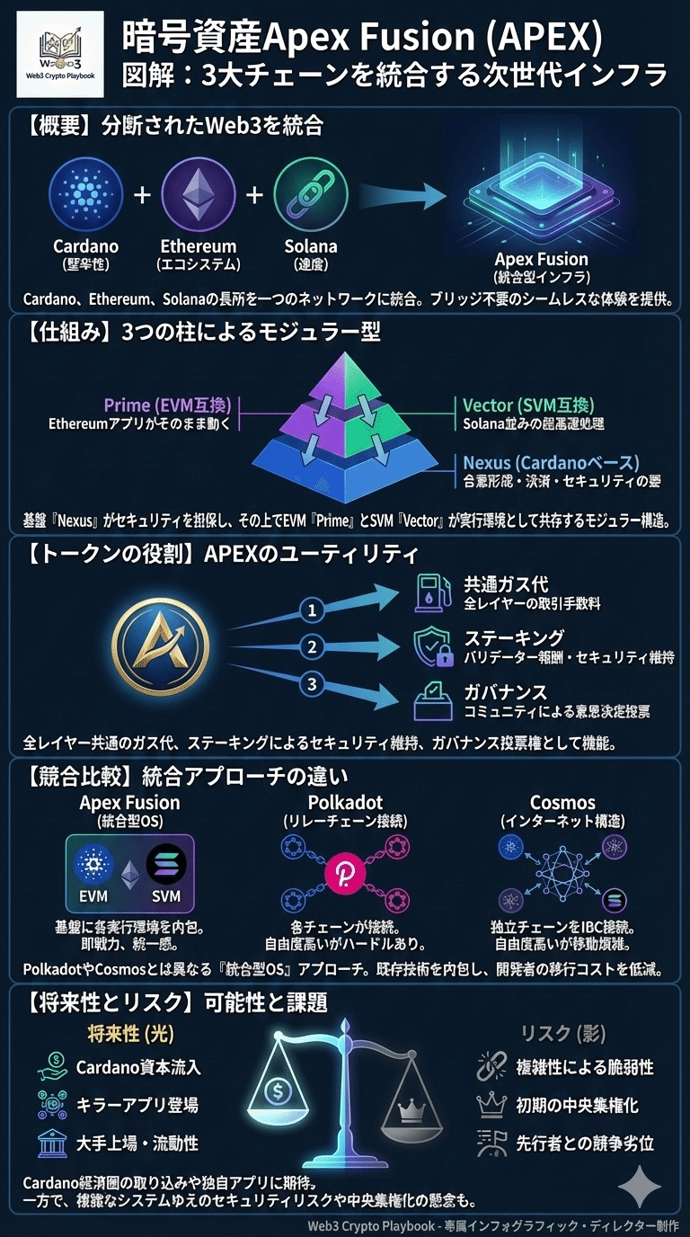 暗号資産Apex Fusion(APEX)とは？将来性は？「3強統合」の野心と、複雑すぎる構造リスクを分析｜Web3 Crypto Playbook