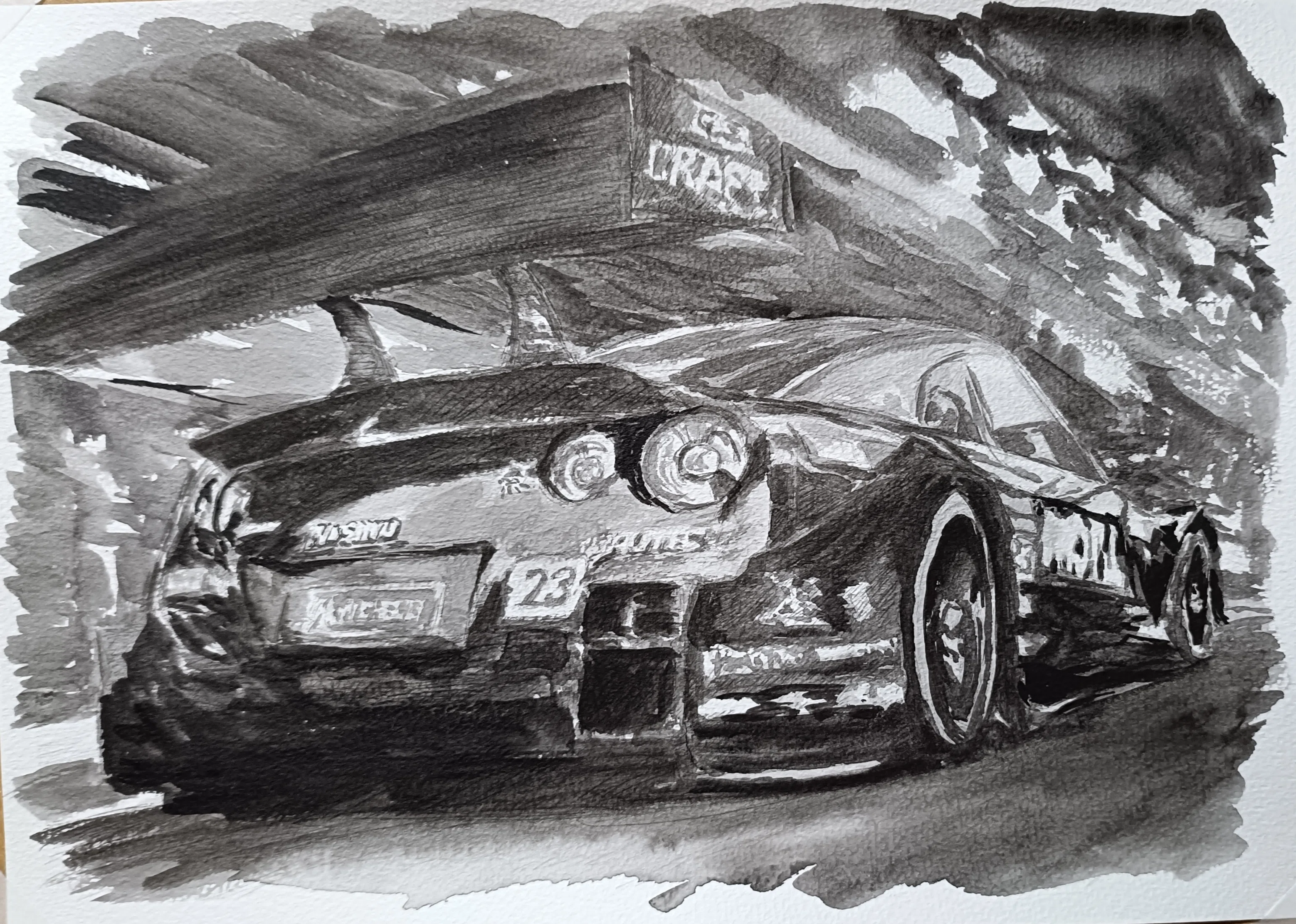 ワルツ　ニッサン車　水彩画 A4サイズ スーパーGT500」 水彩画制作ノート 第5話｜ew_art_room