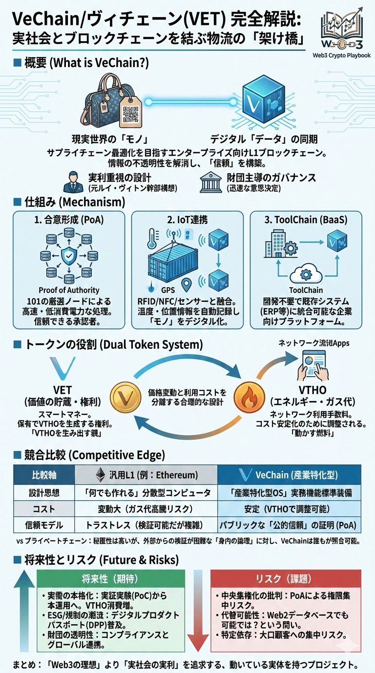 暗号資産ヴィチェーン(VET)とは？将来性や仕組み・課題点・買い方を解説｜Web3 Crypto Playbook
