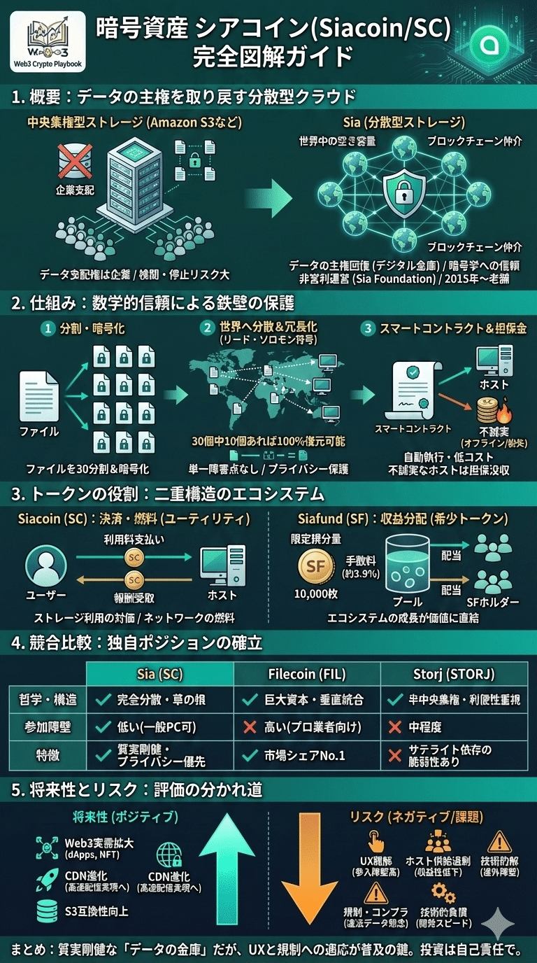 暗号資産シアコイン(SC)とは？将来性は？分散型ストレージの仕組みと課題点を解説｜Web3 Crypto Playbook