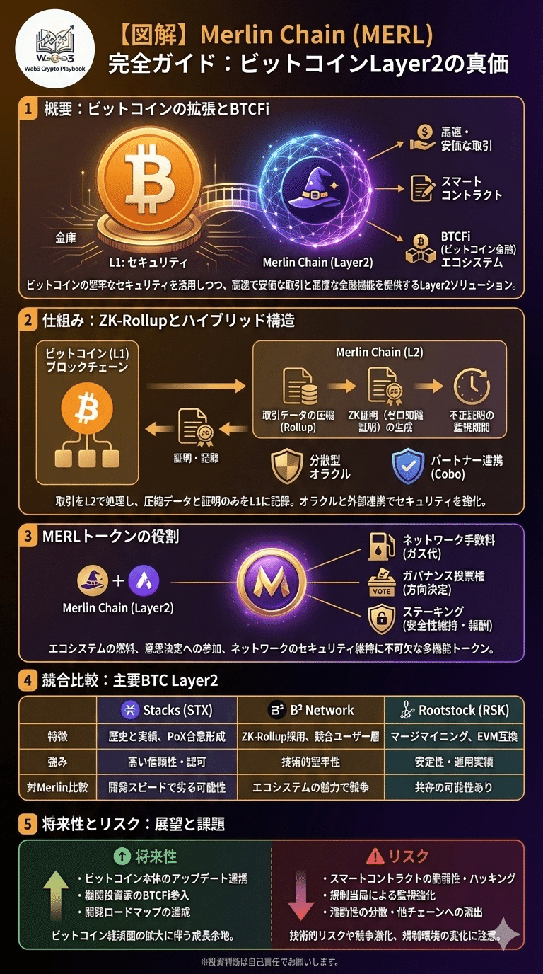 暗号資産Merlin Chain(MERL)とは？将来性や仕組み・課題点・買い方を解説｜Web3 Crypto Playbook
