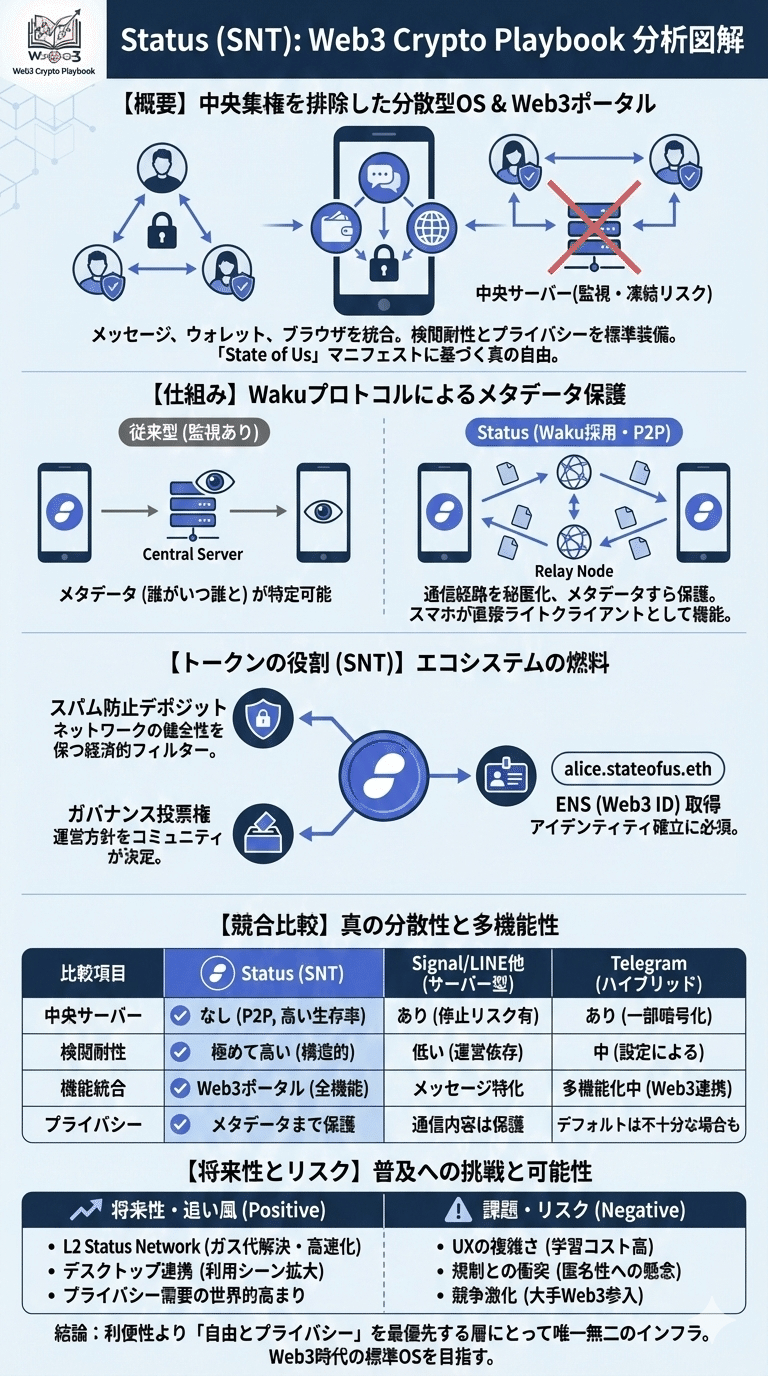 暗号資産Status(SNT)とは？将来性は？Web3時代の検閲耐性OSを徹底解剖｜Web3 Crypto Playbook