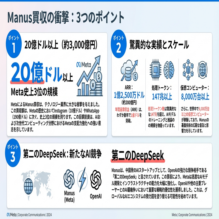 未来予測】ManusがMetaに買収！🚀｜20億ドル買収が示すAIエージェント時代の幕開け｜異世界の音楽家｜ai motion musics