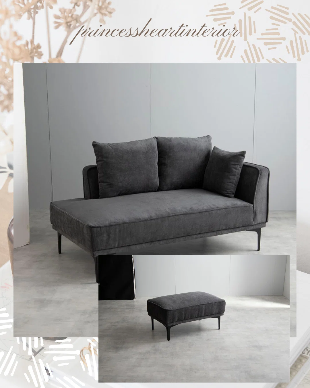 2点セット】Siena オットマン付き2人掛けカウチソファ 🛋️🪴｜RIE