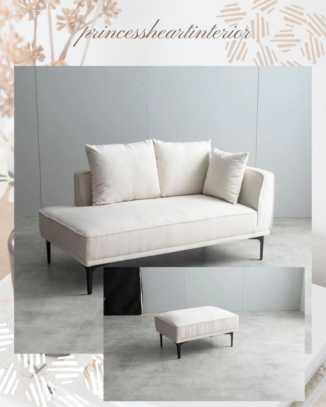 2点セット】Siena オットマン付き2人掛けカウチソファ 🛋️🪴｜RIE