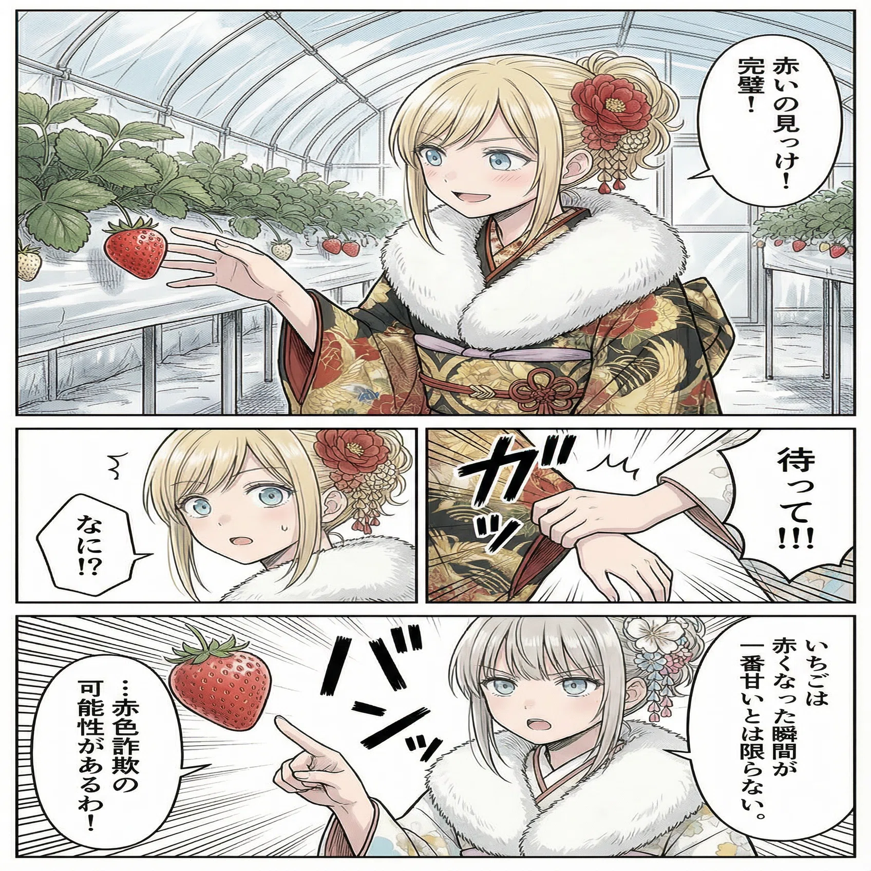 いちご狩りは、恋愛ほど甘くない？︰いちごの日と仕事始め【画像生成AI