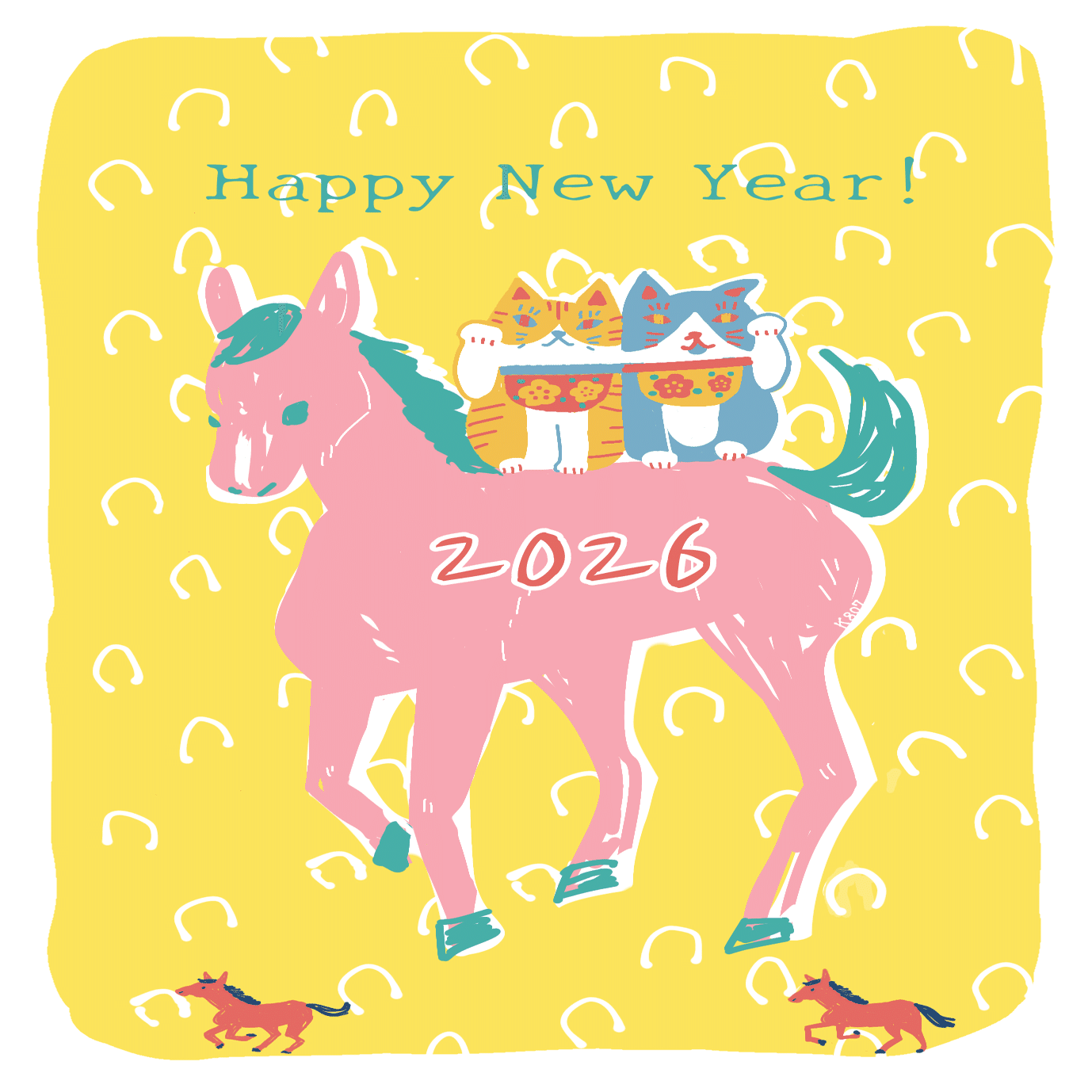 【プロ描き下ろし】2026年午年お正月イラストA4サイズ【ホログラム仕様】 イラスト】2026年午年｜くるコト(K807)