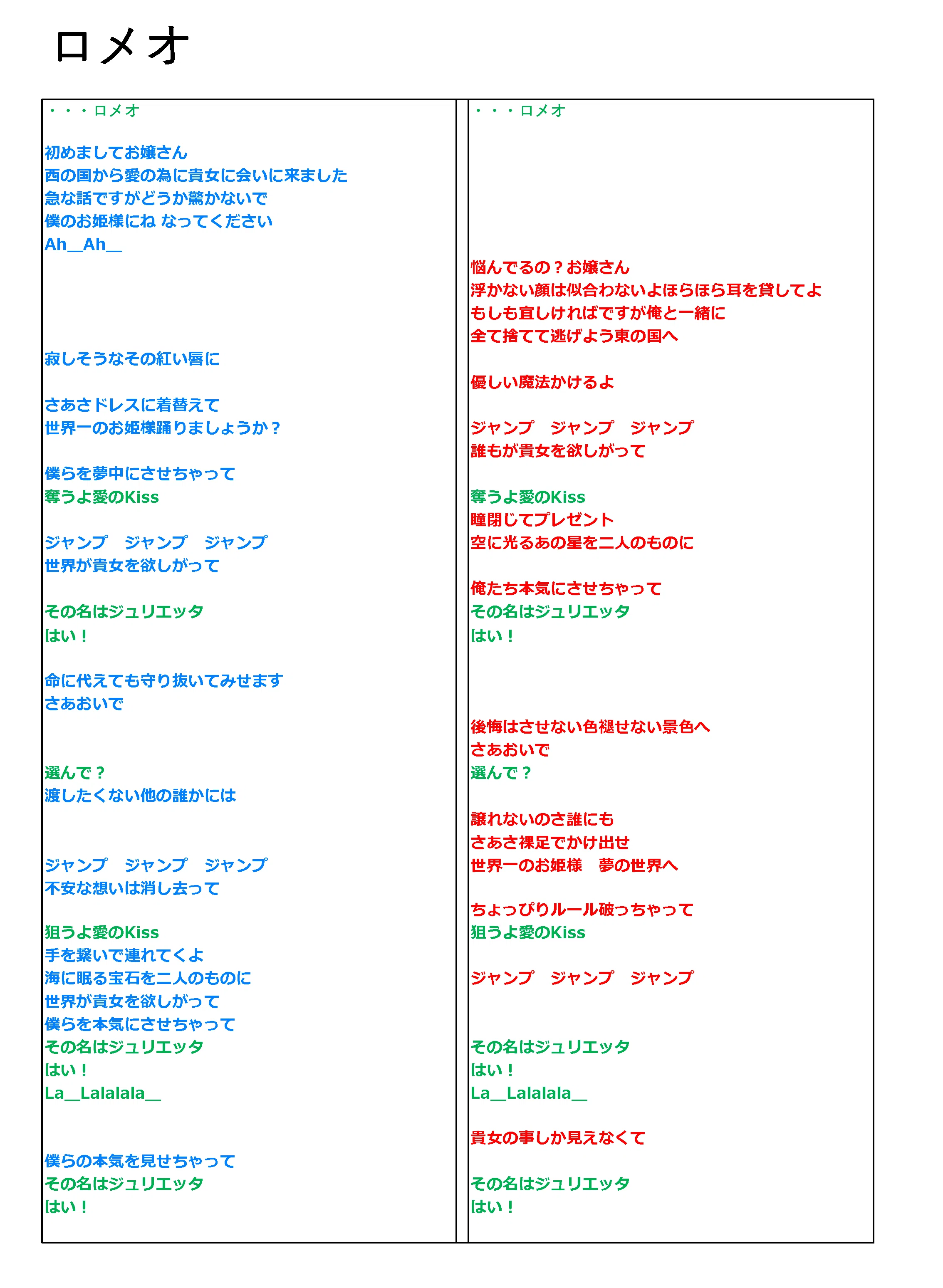 ロメオ 歌詞 分け