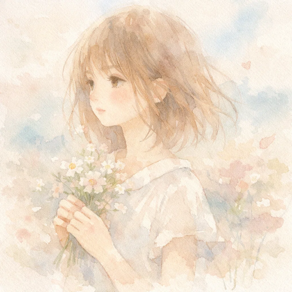 絵画　少女　水彩画 AIで描く水彩画の少女たち。淡い感じを表現。｜No.1214