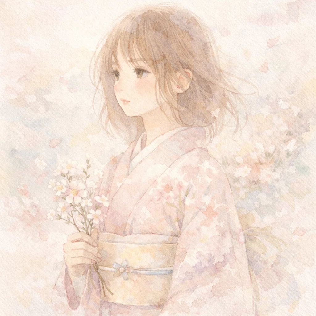 AIで描く水彩画の少女たち。淡い感じを表現。｜No.1214 (フォロバ100%)
