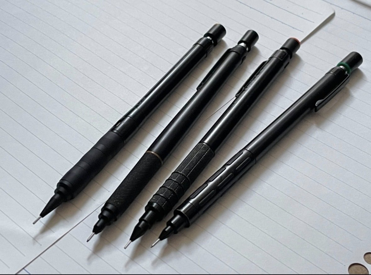 トンボ　モノテック、ぺんてる グラフ1000 シャープペン 計９本（内３本不良） グラフ1000パクリ3兄弟比較レビュー｜α