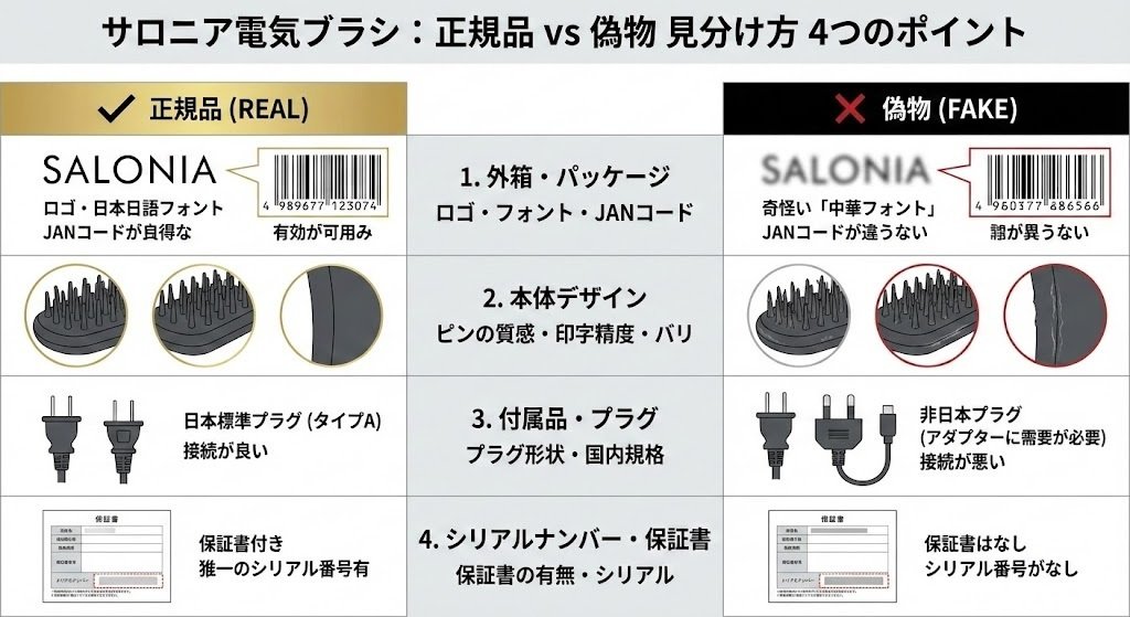 サロニア電気ブラシの偽物と正規品の見分け方は？安さの裏側や「故障