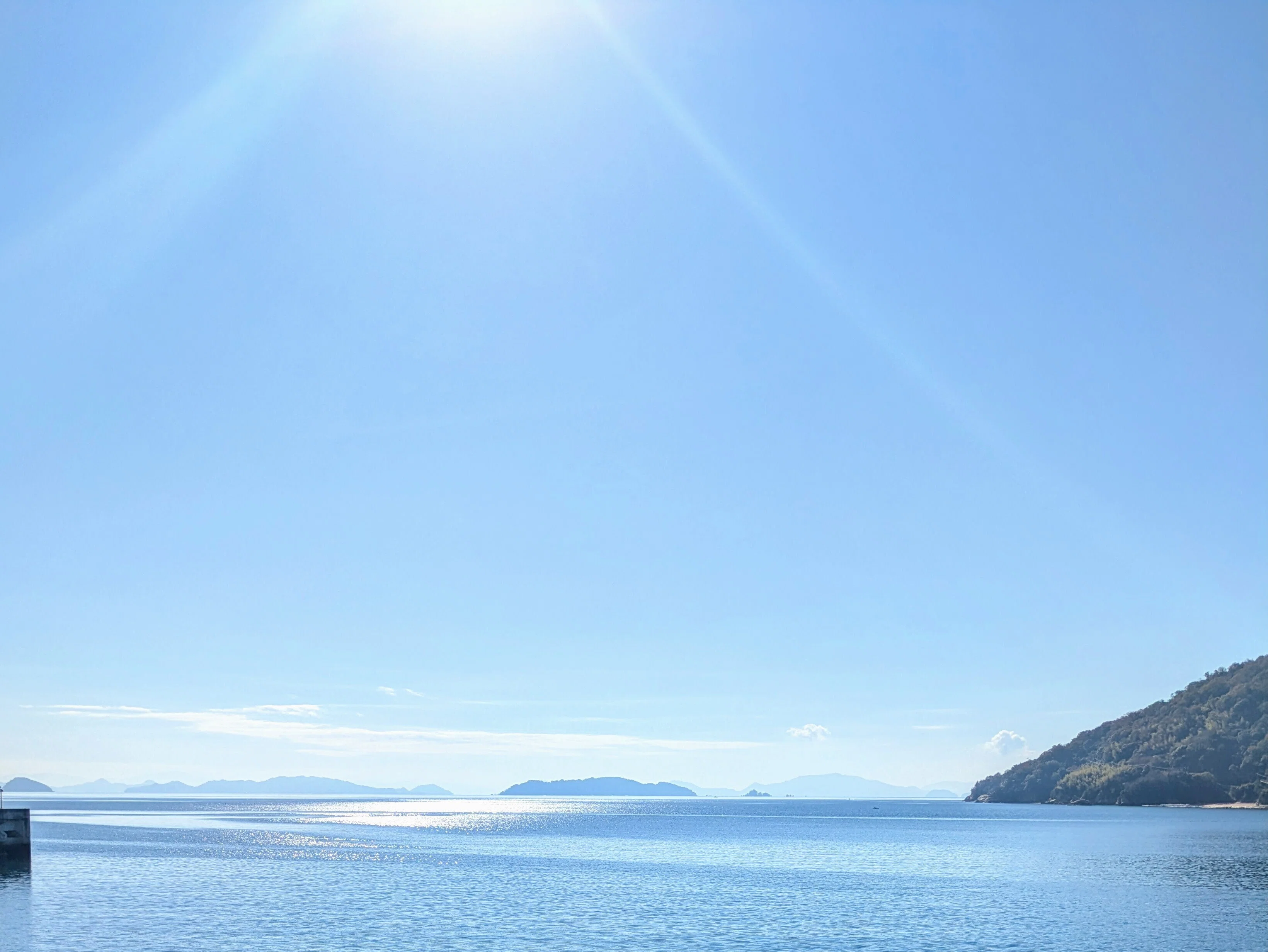 The superb view of the Seto Inland Sea from atop the cabin. Both