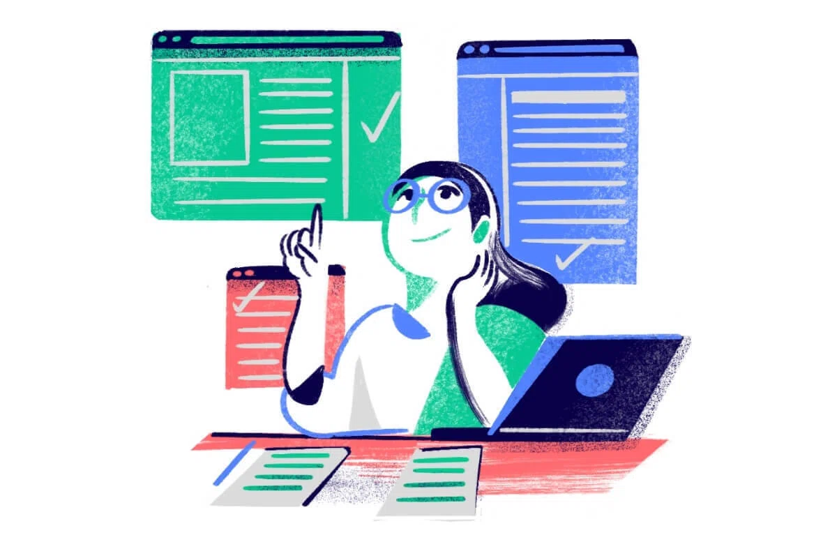 女性が情報を見てる様子