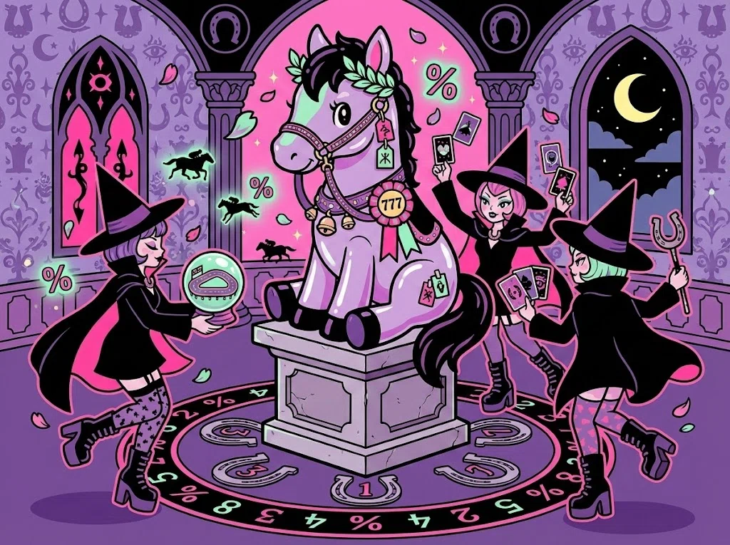 魔女が黒ミサで馬券をあてようとしている当てようとしている