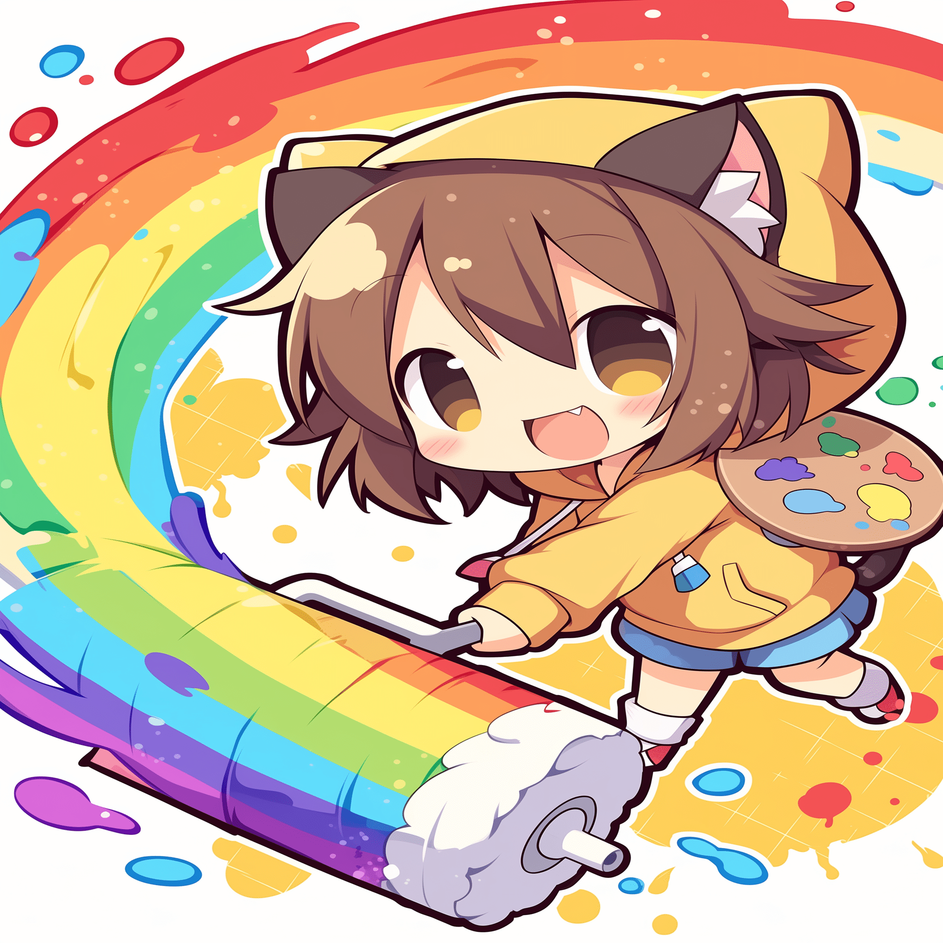 nijijourney v7で朝活AIアート｜猫耳ガールのカラフルペイント #AI