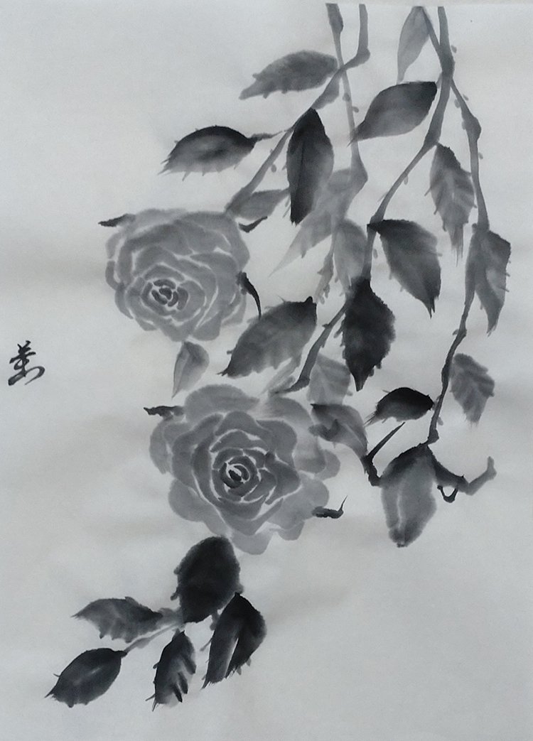 墨で薔薇／バラの新額装｜KaoRu IsjDha