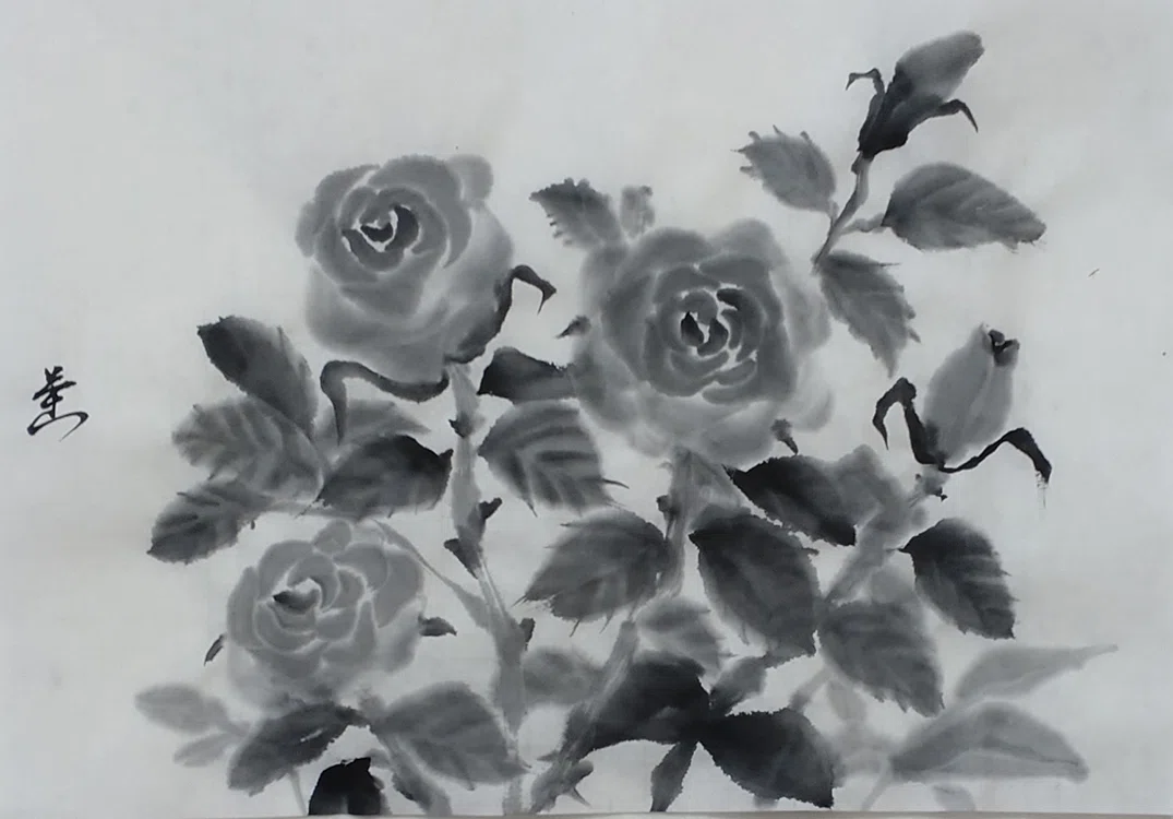 墨で薔薇／バラの新額装｜KaoRu IsjDha